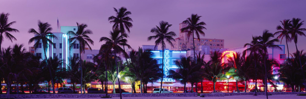 Vice City neon skyline at sunset